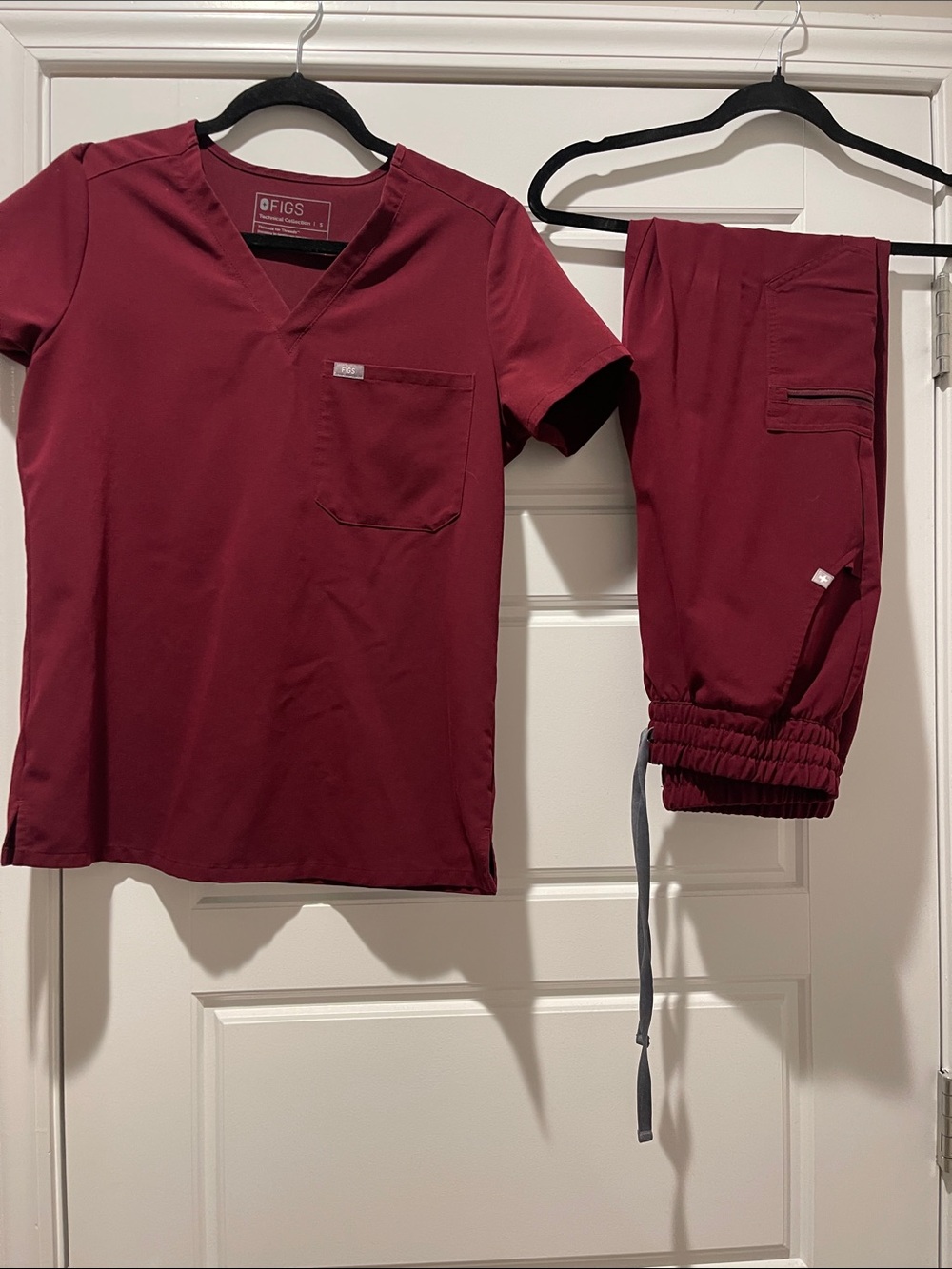Figs Wine Red Medical Scrub Top and Jogger Pants